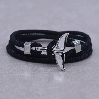 Anchor Style Jewelry Ocean Silver color Whale Tail Charm Bracelet 2-3 laps Adjustable Rope Bracelets for Men Women Gifts