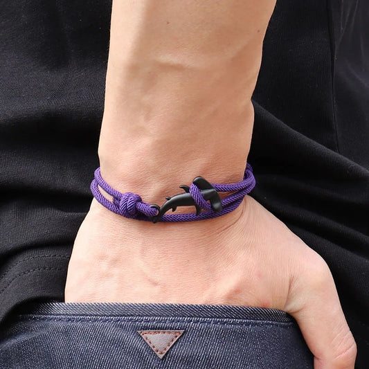Charm Bracelet Men Women Double Layer Adjustable Ocean Shark Braslet Camping Jewelry Male Beach Accessories Gift For Him Pulsera