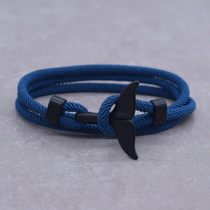 Anchor Style Jewelry Ocean Silver color Whale Tail Charm Bracelet 2-3 laps Adjustable Rope Bracelets for Men Women Gifts