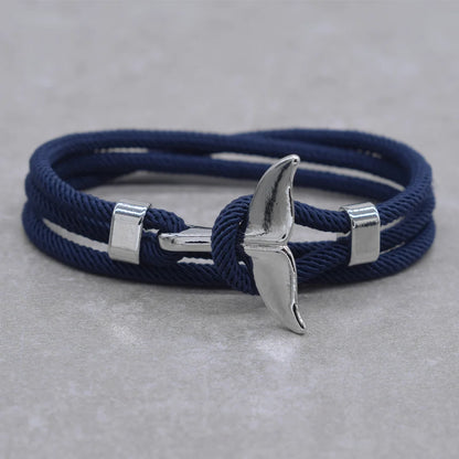 Anchor Style Jewelry Ocean Silver color Whale Tail Charm Bracelet 2-3 laps Adjustable Rope Bracelets for Men Women Gifts
