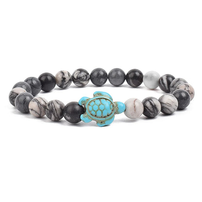 8mm Sea Turtles Beads Bracelet Turquoise Natutal Stone Elastic Stretch Bracelet Women Men Friendship Summer Beach Jewelry Gifts
