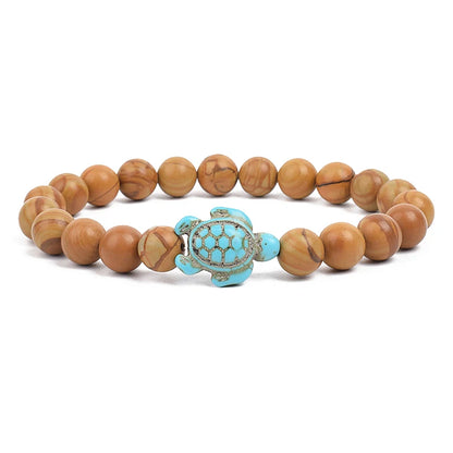 8mm Sea Turtles Beads Bracelet Turquoise Natutal Stone Elastic Stretch Bracelet Women Men Friendship Summer Beach Jewelry Gifts