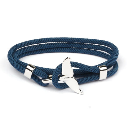 Fashion Whale Tail  Men Multilayer Charm Rope Chain Bracelet Male Women Navy Style Wrap Metal Sport Hook