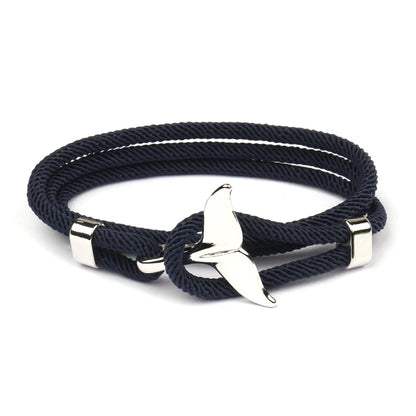 Fashion Whale Tail  Men Multilayer Charm Rope Chain Bracelet Male Women Navy Style Wrap Metal Sport Hook
