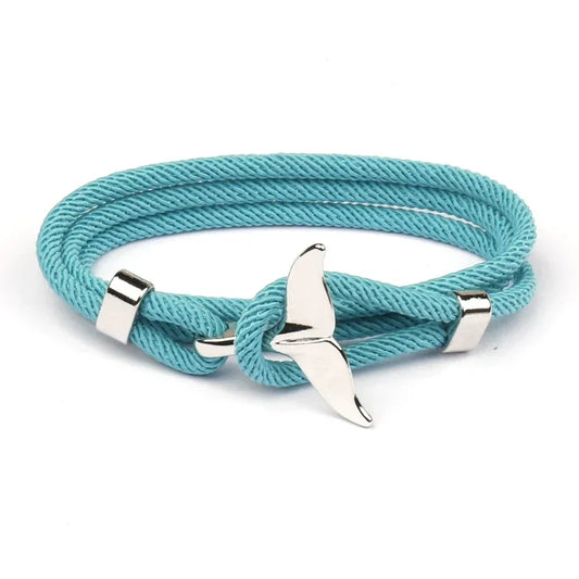 Fashion Whale Tail  Men Multilayer Charm Rope Chain Bracelet Male Women Navy Style Wrap Metal Sport Hook