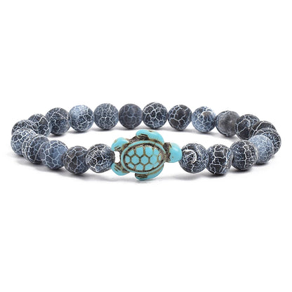 8mm Sea Turtles Beads Bracelet Turquoise Natutal Stone Elastic Stretch Bracelet Women Men Friendship Summer Beach Jewelry Gifts