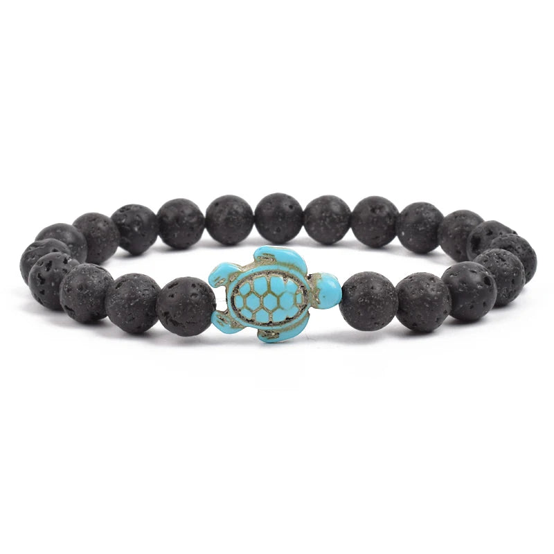 8mm Sea Turtles Beads Bracelet Turquoise Natutal Stone Elastic Stretch Bracelet Women Men Friendship Summer Beach Jewelry Gifts