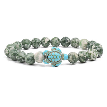 8mm Sea Turtles Beads Bracelet Turquoise Natutal Stone Elastic Stretch Bracelet Women Men Friendship Summer Beach Jewelry Gifts