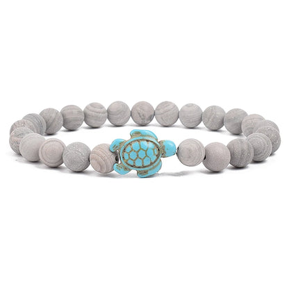 8mm Sea Turtles Beads Bracelet Turquoise Natutal Stone Elastic Stretch Bracelet Women Men Friendship Summer Beach Jewelry Gifts