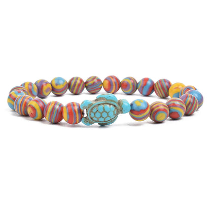 8mm Sea Turtles Beads Bracelet Turquoise Natutal Stone Elastic Stretch Bracelet Women Men Friendship Summer Beach Jewelry Gifts