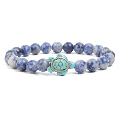 8mm Sea Turtles Beads Bracelet Turquoise Natutal Stone Elastic Stretch Bracelet Women Men Friendship Summer Beach Jewelry Gifts