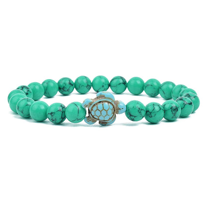 8mm Sea Turtles Beads Bracelet Turquoise Natutal Stone Elastic Stretch Bracelet Women Men Friendship Summer Beach Jewelry Gifts