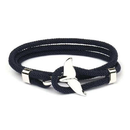 Fashion Whale Tail  Men Multilayer Charm Rope Chain Bracelet Male Women Navy Style Wrap Metal Sport Hook