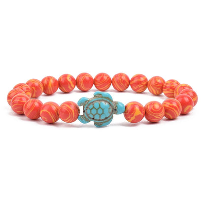 8mm Sea Turtles Beads Bracelet Turquoise Natutal Stone Elastic Stretch Bracelet Women Men Friendship Summer Beach Jewelry Gifts