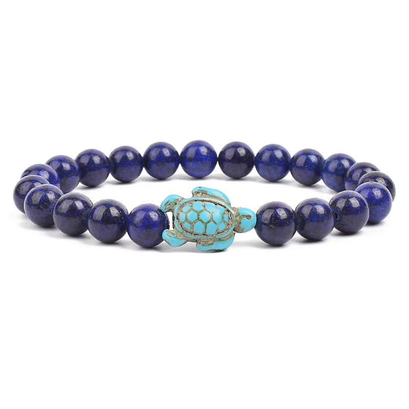 8mm Sea Turtles Beads Bracelet Turquoise Natutal Stone Elastic Stretch Bracelet Women Men Friendship Summer Beach Jewelry Gifts