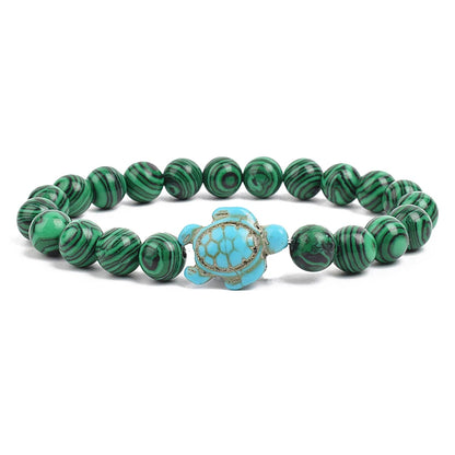 8mm Sea Turtles Beads Bracelet Turquoise Natutal Stone Elastic Stretch Bracelet Women Men Friendship Summer Beach Jewelry Gifts