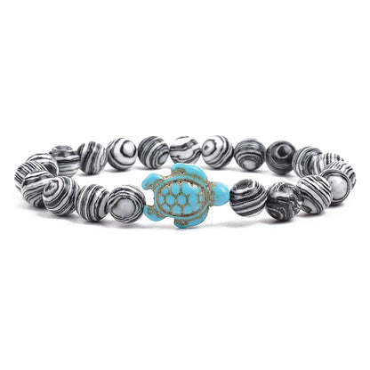 8mm Sea Turtles Beads Bracelet Turquoise Natutal Stone Elastic Stretch Bracelet Women Men Friendship Summer Beach Jewelry Gifts