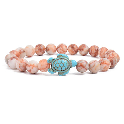8mm Sea Turtles Beads Bracelet Turquoise Natutal Stone Elastic Stretch Bracelet Women Men Friendship Summer Beach Jewelry Gifts