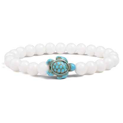 8mm Sea Turtles Beads Bracelet Turquoise Natutal Stone Elastic Stretch Bracelet Women Men Friendship Summer Beach Jewelry Gifts