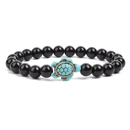 8mm Sea Turtles Beads Bracelet Turquoise Natutal Stone Elastic Stretch Bracelet Women Men Friendship Summer Beach Jewelry Gifts