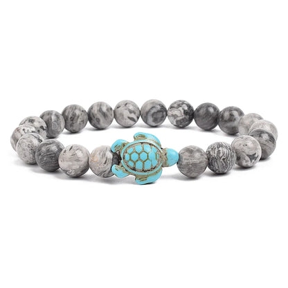 8mm Sea Turtles Beads Bracelet Turquoise Natutal Stone Elastic Stretch Bracelet Women Men Friendship Summer Beach Jewelry Gifts